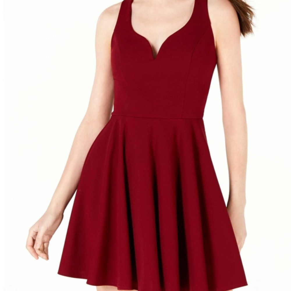 B. Darlin Juniors' Women's Red Open-Back Fit & Flare Dress Size 9/10